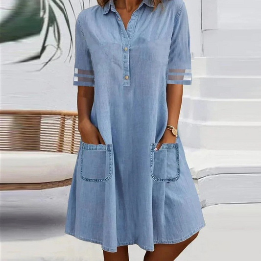 Naomi - Denim Mini Kjole med Sidelommer